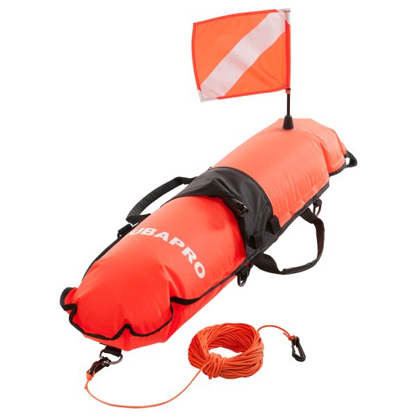 Surface buoy Nylon, 5 D-Rings, 3 handles, with diver flag colour orange size 85 cm