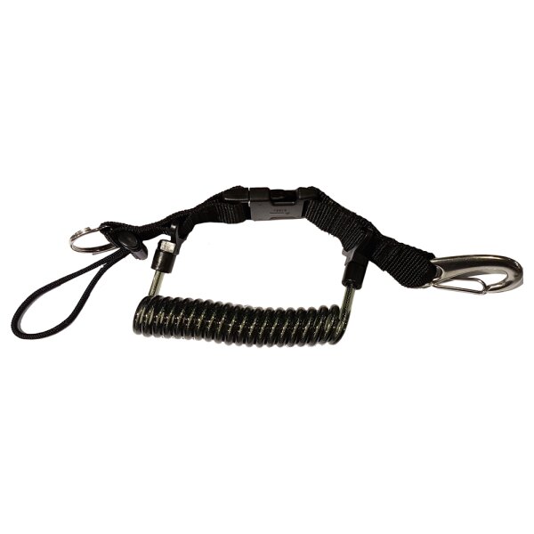 Lanyard spiral with stainless steel string and stainless steel carabiner