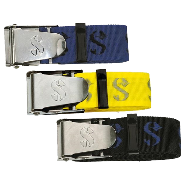 Weight belt with Inox buckle in the colours blue, yellow and black