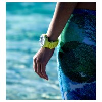 Suunto D4i Novo Silicone lime on a womans left wrist with...