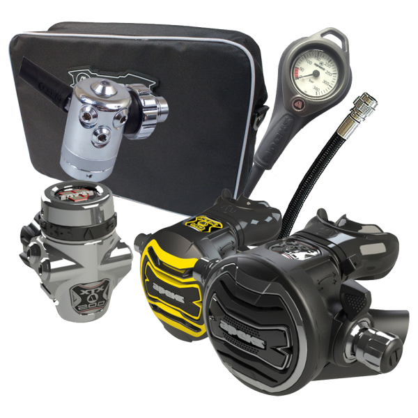 Complete regulator system  XTX 200 Din + Oct. XTX 40 Set + 1st stage DS4 / Regulator bag / Pressure gauge /  Inflator hose